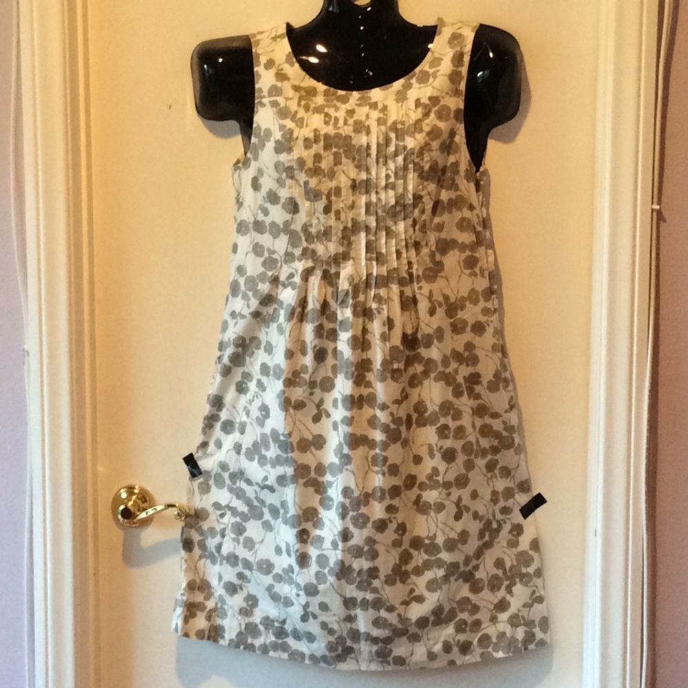 Cotton Summer Dress White Gray Floral Pleated